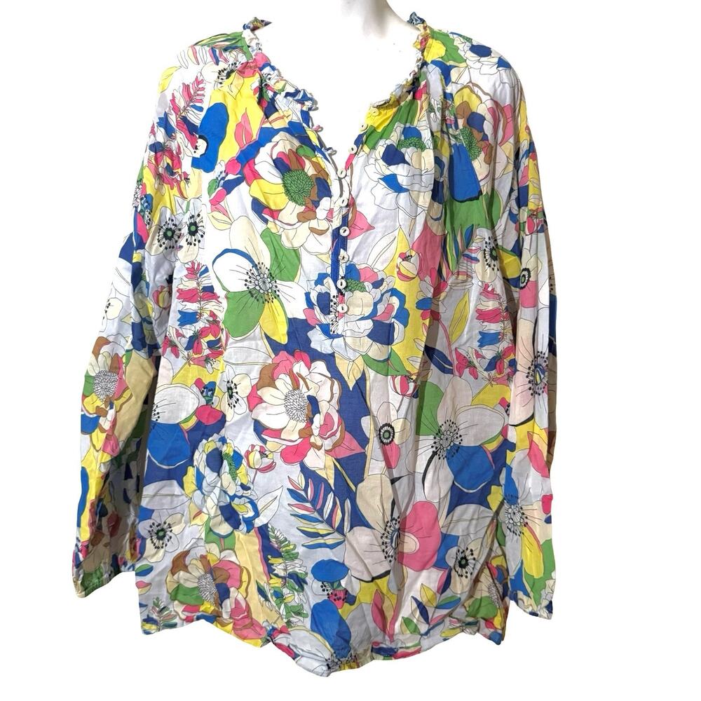 Talbots 100% Cotton Lightweight Floral Colorful Long Sleeve Top Shirt sz XL - Picture 3 of 14